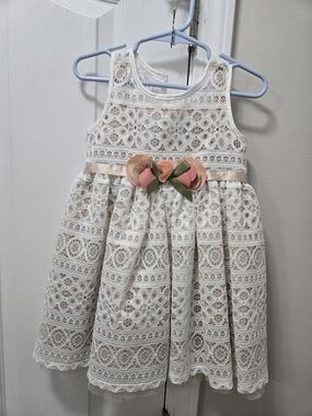 Bonnie Baby Cream and Coral Trim Infant Dress